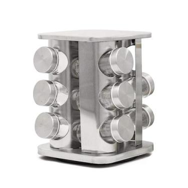 Imagem de Porta Tempero Condimentos Cozinha Giratório Inox 12 Potes Cor Inox - L