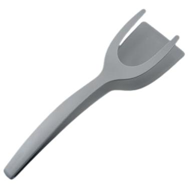 Imagem de Zerodeko Espátula de ovo 2 em 1, pinça de espátula de silicone para ovo frito, espátula, espátula, virador, ovo, flipper para panqueca, pão, peixe, ovo, torrada, cinza