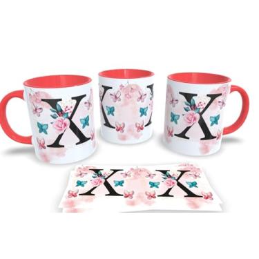 Imagem de Caneca Vermelha de Porcelana Personalizadas Alfabeto iniciais Nomes (X)