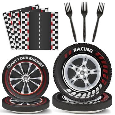 Imagem de Conjunto de pratos e guardanapos para festa de corrida com tema de corrida, decoração de festa de aniversário, papel esportivo de corrida para meninos, pista de corrida, artigos para festas, 24