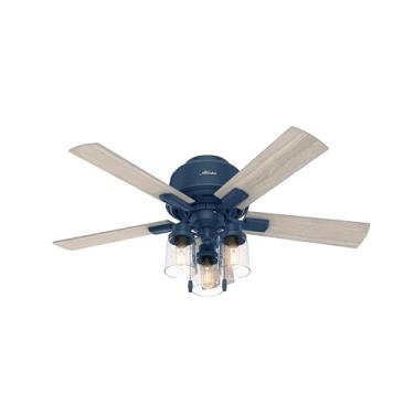Imagem de Hunter Ventilador de teto interno de baixo perfil Hartland com luzes de LED e corrente de puxar, 112 cm, azul índigo