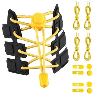 Imagem de TSBSHum 2 pares de cadarços sem amarração, cadarços elásticos para adultos e crianças, adequado para tênis, sapatos modernos e botas, Amarelo