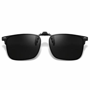 Imagem de Óculos de sol clip-on com proteção UV: Polarizado, anti-luz azul, óculos de sol flip-up - cai sobre óculos de grau, Preto, 4.9 inches in width