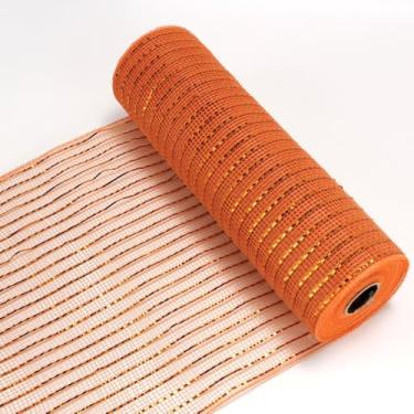 Imagem de Fita de malha de Halloween Deco Metálico Outono Malha Metálica Rolos de Malha para Decorações de Festa de Halloween DIY (Laranja)