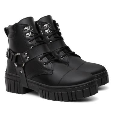 Imagem de Bota Feminina Tratorada Preta Lisa Coturno Estiloso - Rizzi Shoes, 38,