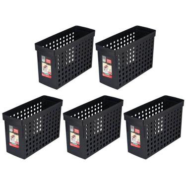 Imagem de Kit 5 Arquivos Plástico 42x27cm Estreito Furação Preto Ordene Etiqueta Identificadora