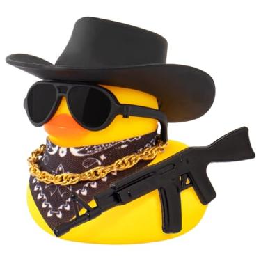 Imagem de wonuu Black Cool Rubber Duck Car Ornaments Cool Car Accessories Duck Car Dashboard Decoration, AK47