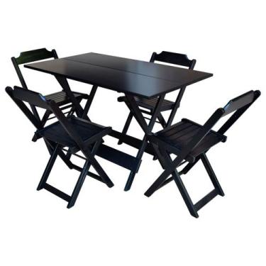 Imagem de Jogo de Mesa Dobrável 120x70 em Madeira Maciça com 4 Cadeiras - Preto 