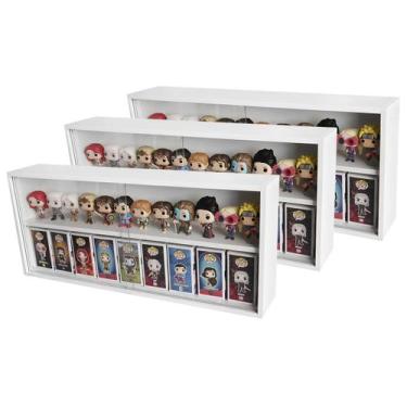 Imagem de Expositor Funko Pop Mdf, branco, 2 vãos, portas em vidro, Kit 3 Unidad