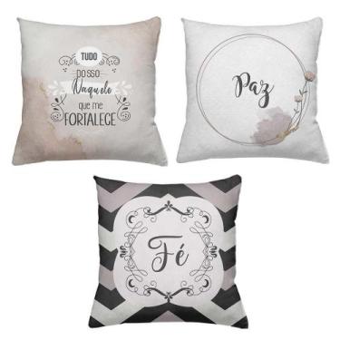 Imagem de Kit 3 Almofadas Decorativas Cheias 40 x 40 Paz e Fé - Deluzz