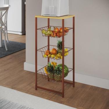 Imagem de Fruteira Montada Fixa Aço Cobre Cesto Cobre Tampo Canela - Veneza - Im