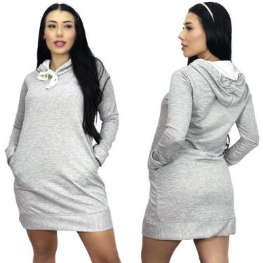 Imagem de Vestido Moletom Com Capuz  Feminino Blusão VMCFB0061 - Adessa, G, Cinz
