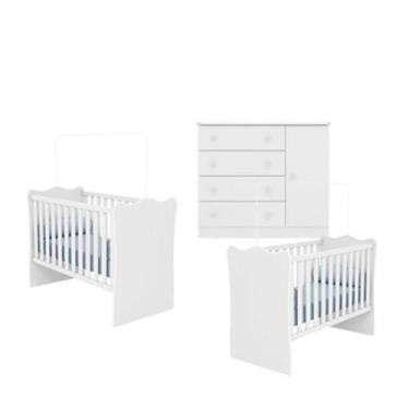 Imagem de Quarto de Bebê Berço Gemeos e Cômoda Doce Sonho Branco Qmovi