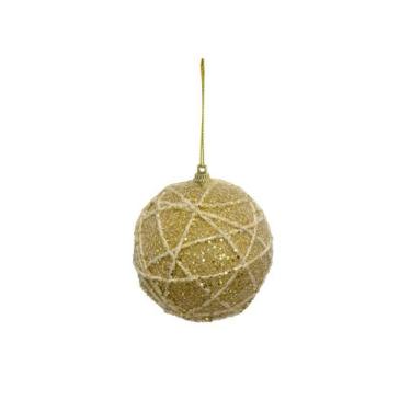 Imagem de Cj 3 Bolas Decoradas De Natal Dourado 8cm - B. I. E.