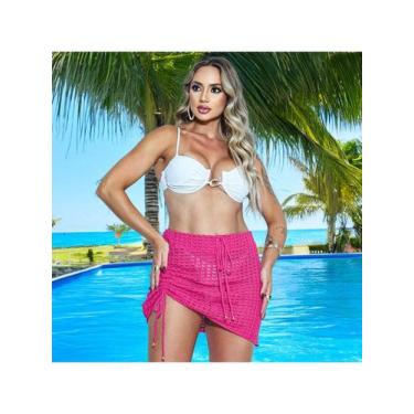 Imagem de Saída de Praia Saia Tricot Curta feminina Transparente - EUC STORE, Pi