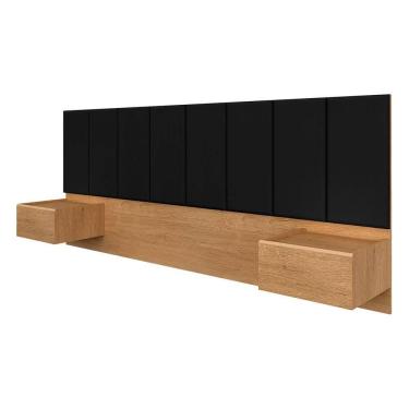 Imagem de Cabeceira Estofada Suspensa Cama Casal Bulgária Carvalho/preto - Ma