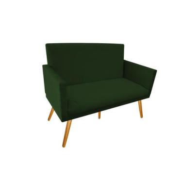 Imagem de Namoradeira Nina Decorativa Suede Verde 2 Lugares Pés Madeira Mz Decor