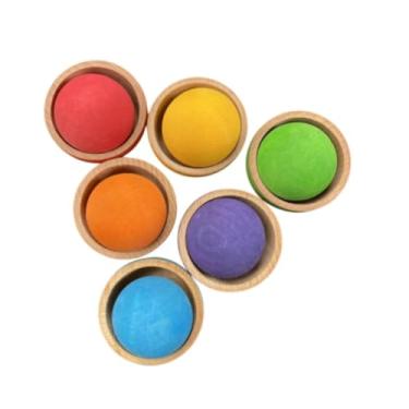 Imagem de Dynwave Conjunto de brinquedos Montessori, brinquedos de classificação de cores, jogo de aprendizagem, blocos de madeira, copo, brinquedo de classificação de, com Bolas