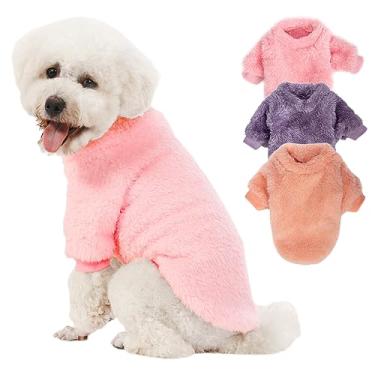 Imagem de Kyaringtso Suéter para cães, pacote com 3 suéteres para cães pequenos, roupas para cães pequenos, meninas, meninos, ultramacios e quentes, casaco de cachorro para inverno e Natal (P, rosa + roxo +