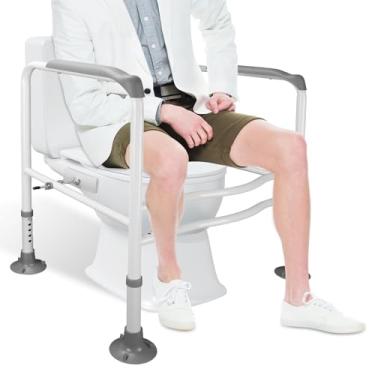 Imagem de Trilhos de segurança para vaso sanitário - Alças de banheiro Moclever para idosos e deficientes - Alças de barras de banheiro para idosos com 5 alturas ajustáveis e 2 larguras personalizáveis - 2