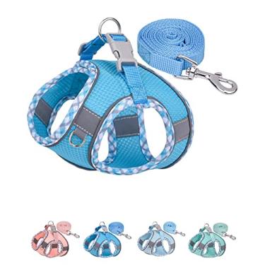 Imagem de Petank Peitoral para cães pequenos e médios, sem puxão, conjunto de coleira e coleira para filhotes, arnês para caminhar, correr, treinar, colete para cães pequenos (Bule, PPP)