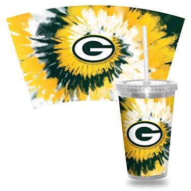 Imagem de Rico Industries Copo transparente NFL Green Bay Packers Metallic Tye Dye NFL Football Team 473 ml com canudo