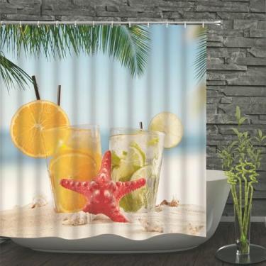 Imagem de Cortinas de chuveiro à prova d'água estampadas com conchas do mar e ondas do mar, cortina de banho, tela de banho de poliéster com 12 ganchos, JWW215, 180 * 200 cm