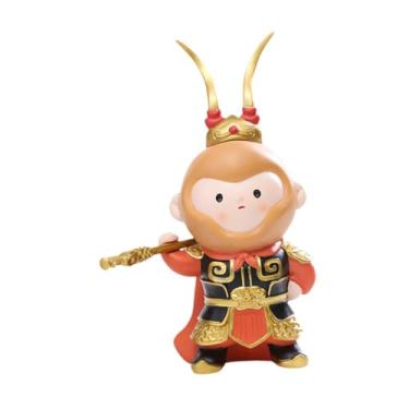Imagem de XLWLLNJ Desenho animado Wukong estátua mesa ornamento resina macaco estatueta lutando buda escultura para estante