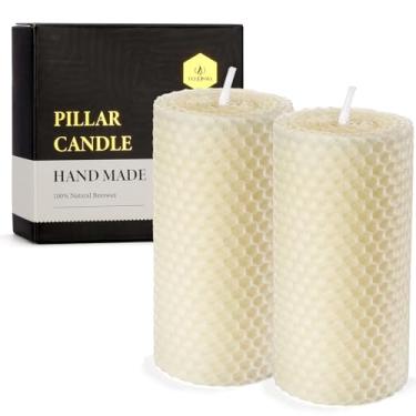 Imagem de Vela de cera de abelha sem gotejamento - Velas de cera de abelha pura natural enroladas à mão 5 x 10 cm, superfície de colmeia - ótima para decoração de casa, melhor escolha para presente de mãe, pai