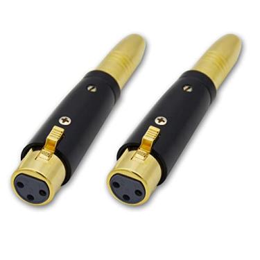 Imagem de Czyuntuo Adaptador de áudio XLR fêmea para TRS de 6,35 mm, banhado a ouro XLR 3 pinos para soquete de 6,35 mm, conector de áudio balanceado para microfone DJ - pacote com 2, preto