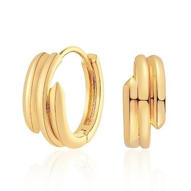 Imagem de Dremmy Studios Brincos de argola delicados CZ Huggie banhados a ouro 14 K, grosso, simples, fofo, redondo, babado, bola, starburst, brincos de argola de zircônia cúbica, presente personalizado