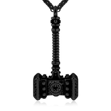 Imagem de Oaldilee Colar masculino nórdico viking Mjolnir Thor martelo para homens, pingente de amuleto nórdico Valknut banhado a ouro 18 quilates de aço inoxidável com corrente de trigo, caixa de presente, Aço