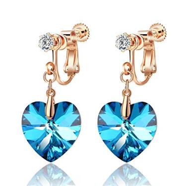 Imagem de Brincos de cristal Swarovski com pingente de coração para mulheres, joias hipoalergênicas banhadas a ouro rosé 14K