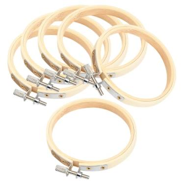 Imagem de GSHLLO 10 peças de argolas pequenas de madeira para bordar, 7,6 cm, argolas de ponto cruz de madeira, armação de bordado, círculo, ajustável, bastidores de costura redondos, suprimentos de madeira