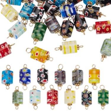 Imagem de HOBBIESAY 30 peças pingentes de lâmpada de coluna flor millefiori pingente conector de vidro espaçador colorido pingentes pendentes soltos com 2 laços de ferro para brincos faça você mesmo colar joias