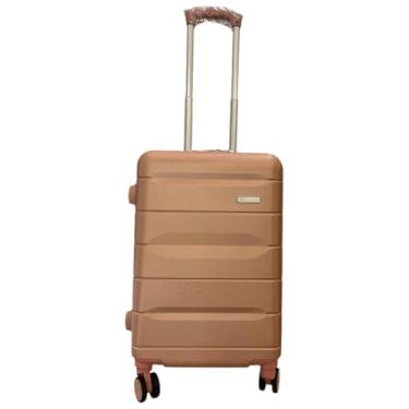 Imagem de Mala de Viagem de Bordo com Rodas Giratórias 360º, Rígida, 4 Rodas, Cor Rose Gold, 100% ABS