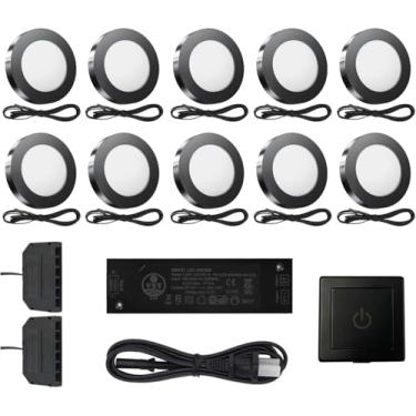 Imagem de VST Iluminação Sob O Gabinete Conecte Com Interruptor De Dimmer De Toque Com Fio, Design De Montagem Embutida Ou De Superfície, Branco Quente 3000K 12V 2W (20W Total, Pacote Com 10 Pretos) Luminária