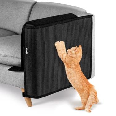 Imagem de NATUYA Protetor de sofá para móveis de arranhão para gatos – Almofada grande de sisal para arranhar para sofá de canto, arranhador de gato para sofá (preto, esquerdo)