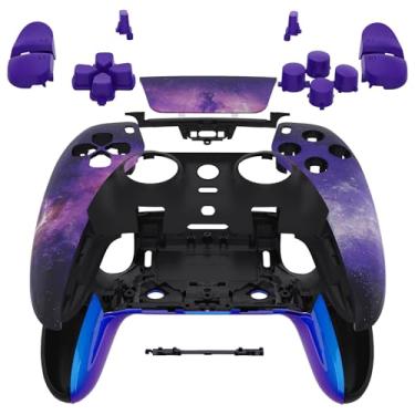 Imagem de eXtremeRate Conjunto completo de capa de carcaça com botões e touchpad compatível com controle de borda ps5, substituição Nebula Galaxy, acabamento decorativo, placas dianteiras e traseiras compatíveis com controle ps5 Edge