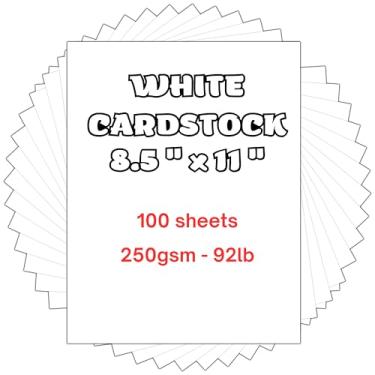 Imagem de 100 folhas de cartolina branca 8,5 x 11, 250 g/m² - cartolina pesada de 41,7 kg para impressora, papel grosso para convites, álbuns, cartões de visita, artesanato, cartões DIY, decoração, desenho