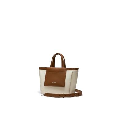 Imagem de Bolsas femininas de couro bovino LA FESTIN, bolsas e bolsas femininas com alça superior, bolsas de ombro de grande capacidade, Marrom e marfim, Large