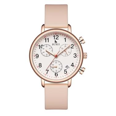 Imagem de BUREI Relógios femininos de enfermeira, relógios de precisão fáceis de ler para profissionais médicos, conforto de silicone, impermeável, luz noturna, cronômetro multifuncional, rosa, Clássico