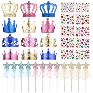 Imagem de Hlimior 34 Pcs Foam Princess Party Crowns Kit, 12 DIY Princess Party Tiaras Crown Making Kits with 12 Fairy Wands 10 Diamond Stickers for Classroom Birthday Favors and Supplies (Gold, Pink, Blue)