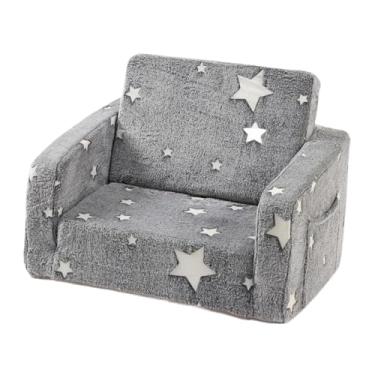 Imagem de Bothyi Sofá infantil Sofá conversível para espreguiçadeira, 2 em 1 brilho macio na cadeira de sofá dobrado de desenho escuro para berçário da sala de estar, Estrela Cinzenta