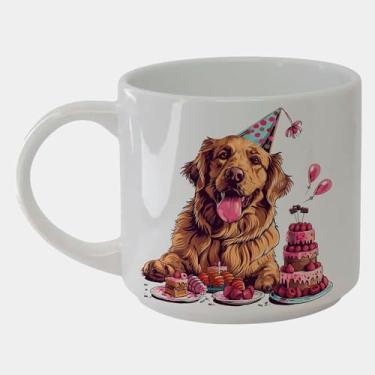 Imagem de Caneca Branca Bucks de Porcelana 450ml - GOLDEN RETRIEVER BOLO ANIVERSARIO 3