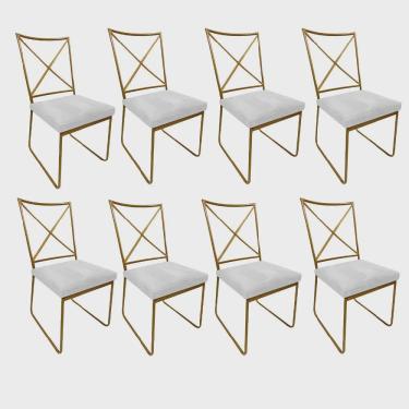 Imagem de Kit 08 Cadeiras Sala de Jantar Escritório Office Clark Industrial Ferro Dourado Sintético Branco - Ahz Móveis