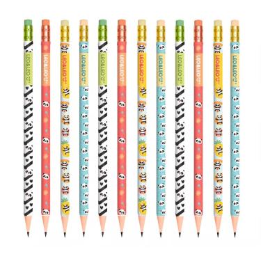 Imagem de Kit 12 Lápis Preto hb Redondo Decorado Urso panda c/ Borracha Leo&Leo