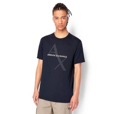 Imagem de Camiseta Armani Exchange ax com logotipo de gola redonda para homens - azul marinho