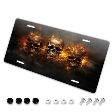 Imagem de Capa para placa de licença Skulls Bones Design - Etiqueta artística de alumínio para carro, à prova de ferrugem, design exclusivo - 15 x 30 cm