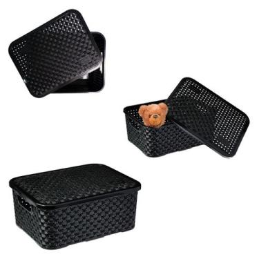 Imagem de Cesto Organizador Rattan Multiuso Pequeno Com Tampa 25cm - Nitron